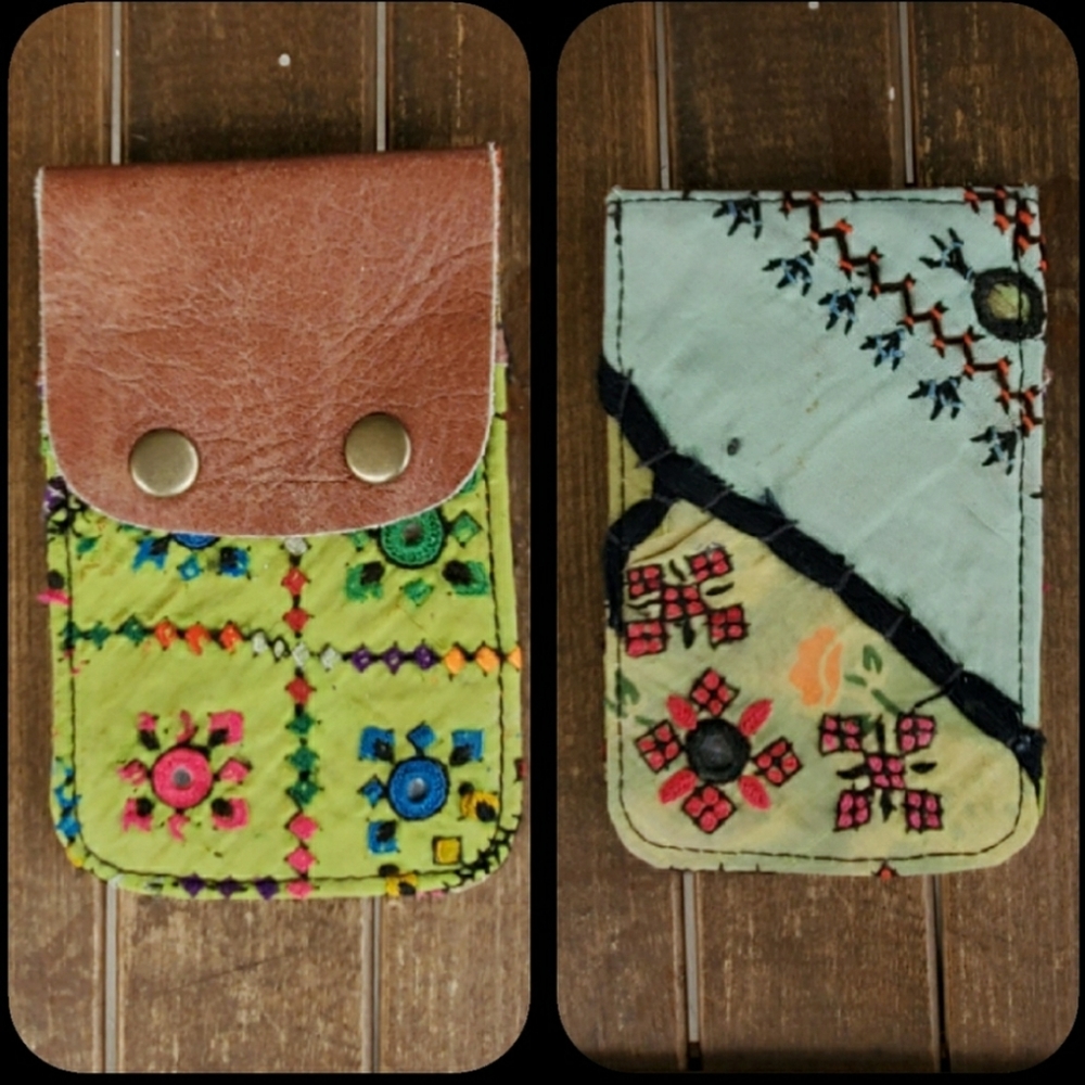 🍄🪬 Free People Boho Embroidered Repurposed vtg banjara hippie Wallet card case